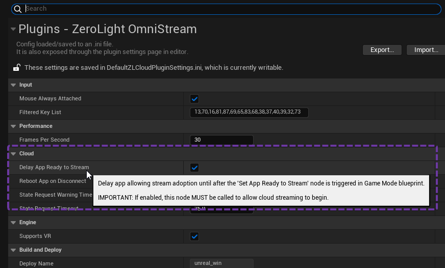 OmniStream settings menu