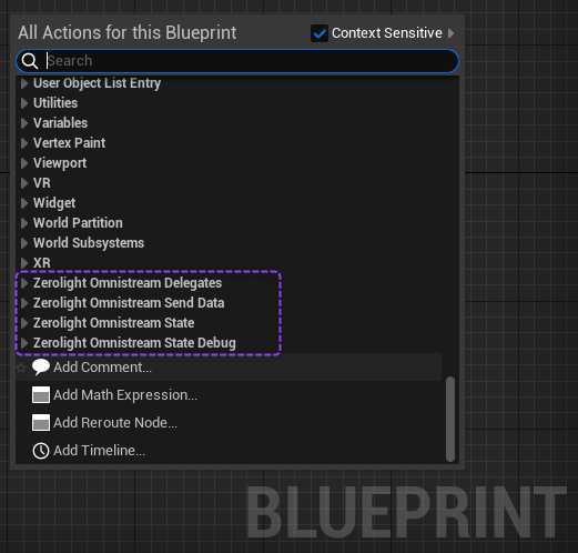 Unreal Blueprints menu