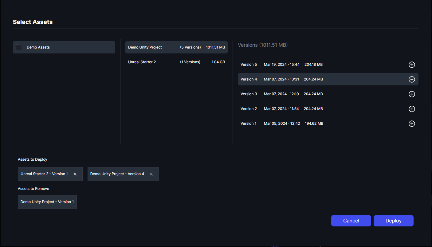 Deployment dialog